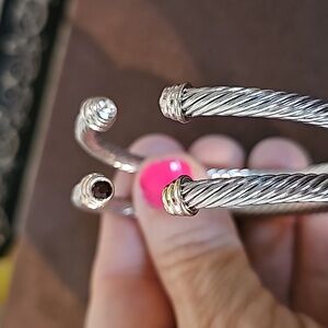 Bracelets open cuff w rhinestone white and ruby two tone two of them LOT 640